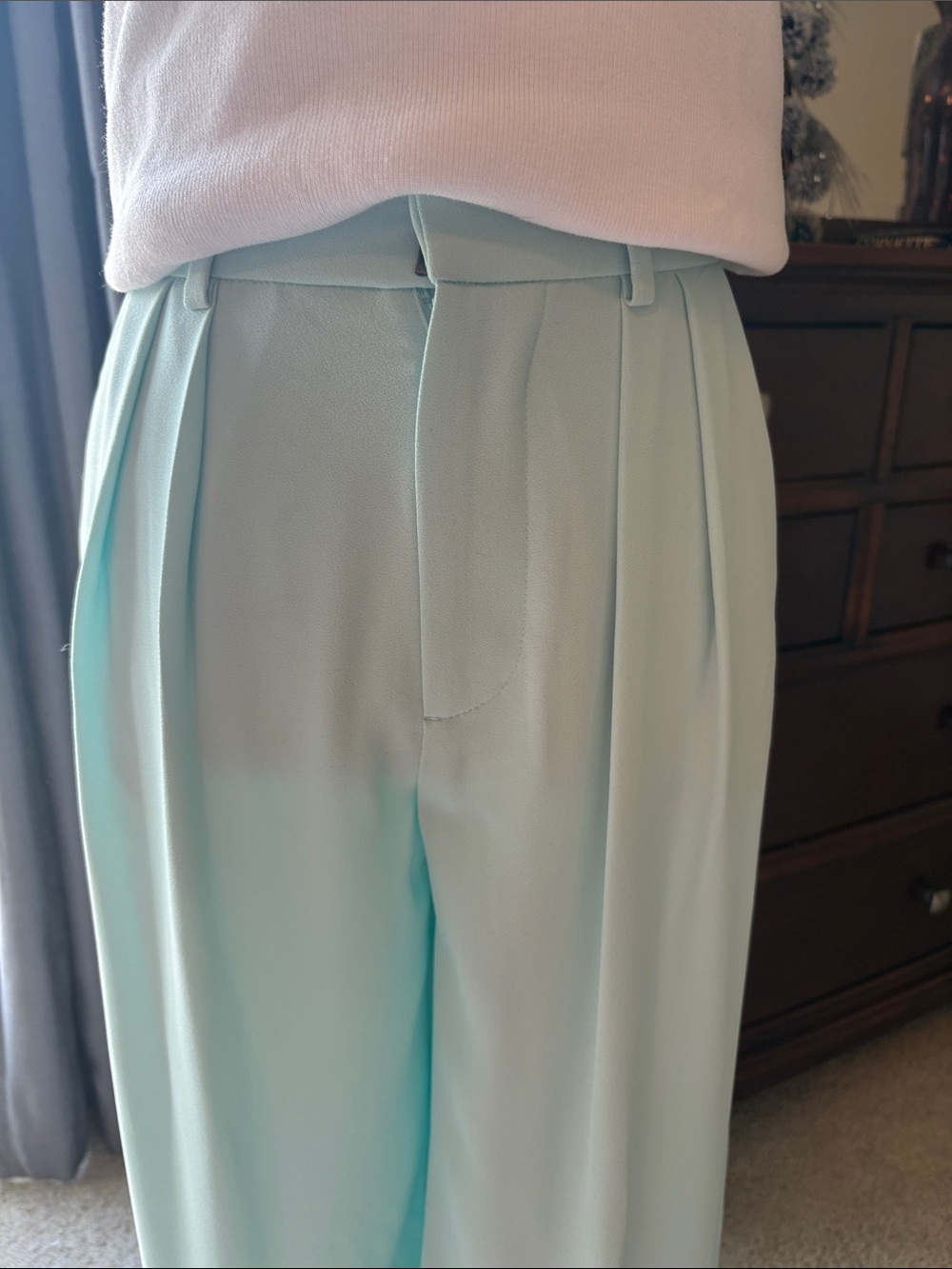 NWT Alice + Olivia Mint Green Pleated Wide Leg Trousers Pants Sz 0